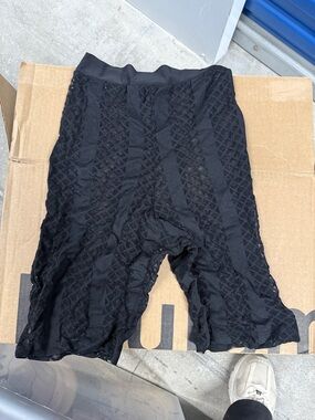 Black Textured High-Waist Women's Biker Shorts